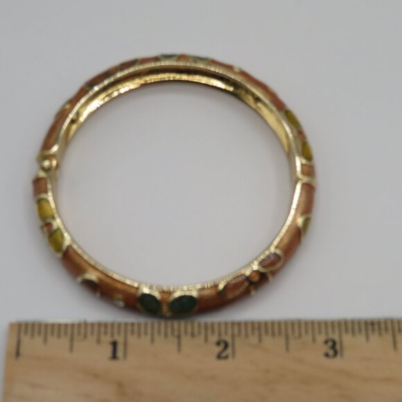 Cloisonne Style Enamel Rhinestone Gold Tone Bangle Bracelet - Picture 6 of 7